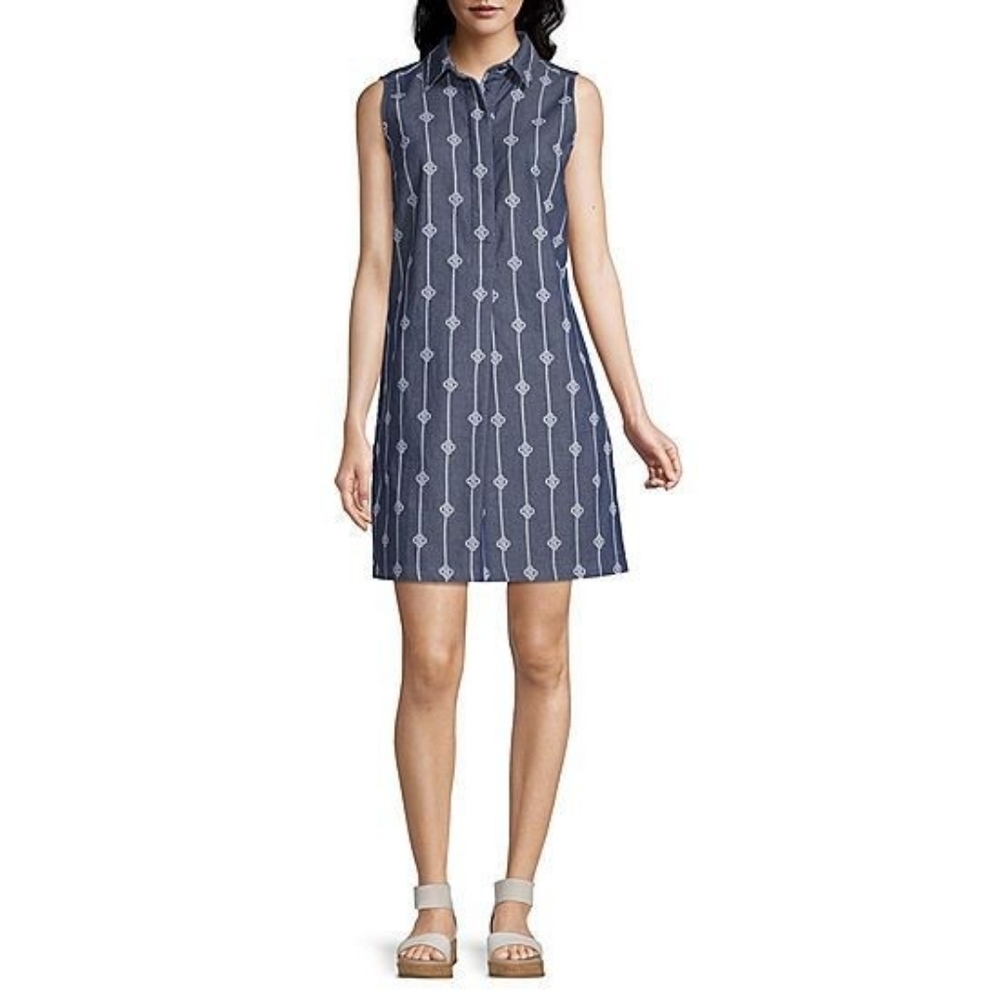 Nautical Sleeveless Denim Shirtdress Size S